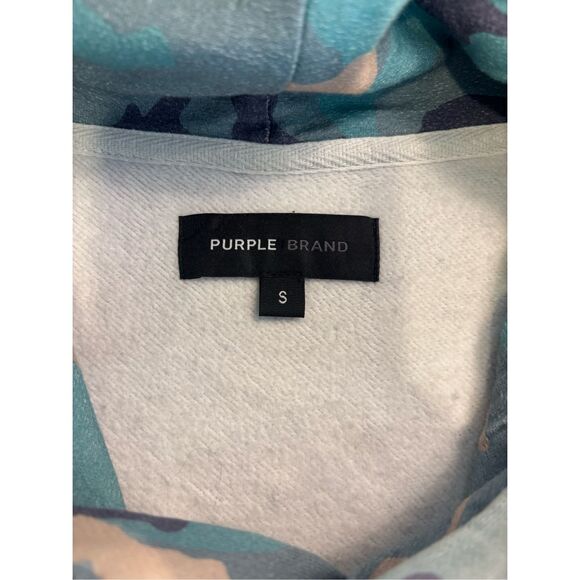 Purple Brand Men’s Blue Pink Oversized Faded Camo Fleece Pullover Hoodie Small - Picture 5 of 7